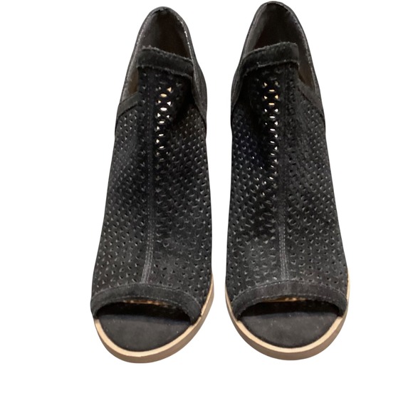 Lucky Brand Livey Black Suede Perforated Open Toe Block Heel Booties 8M Boho EUC - Picture 4 of 9